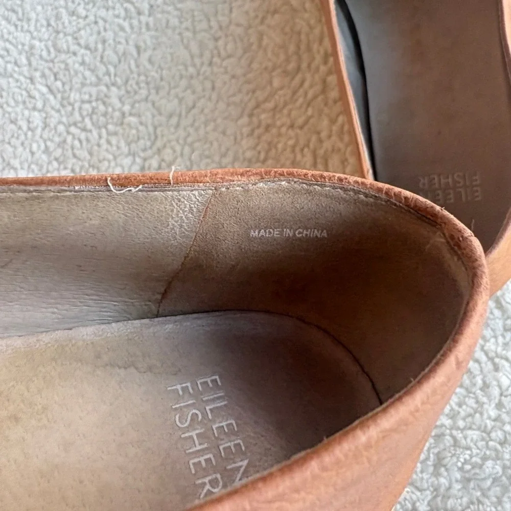 Eileen‎ Fisher Tour Tan Leather Espadrille Flats Women's 8.5 Jute Slip On Shoes